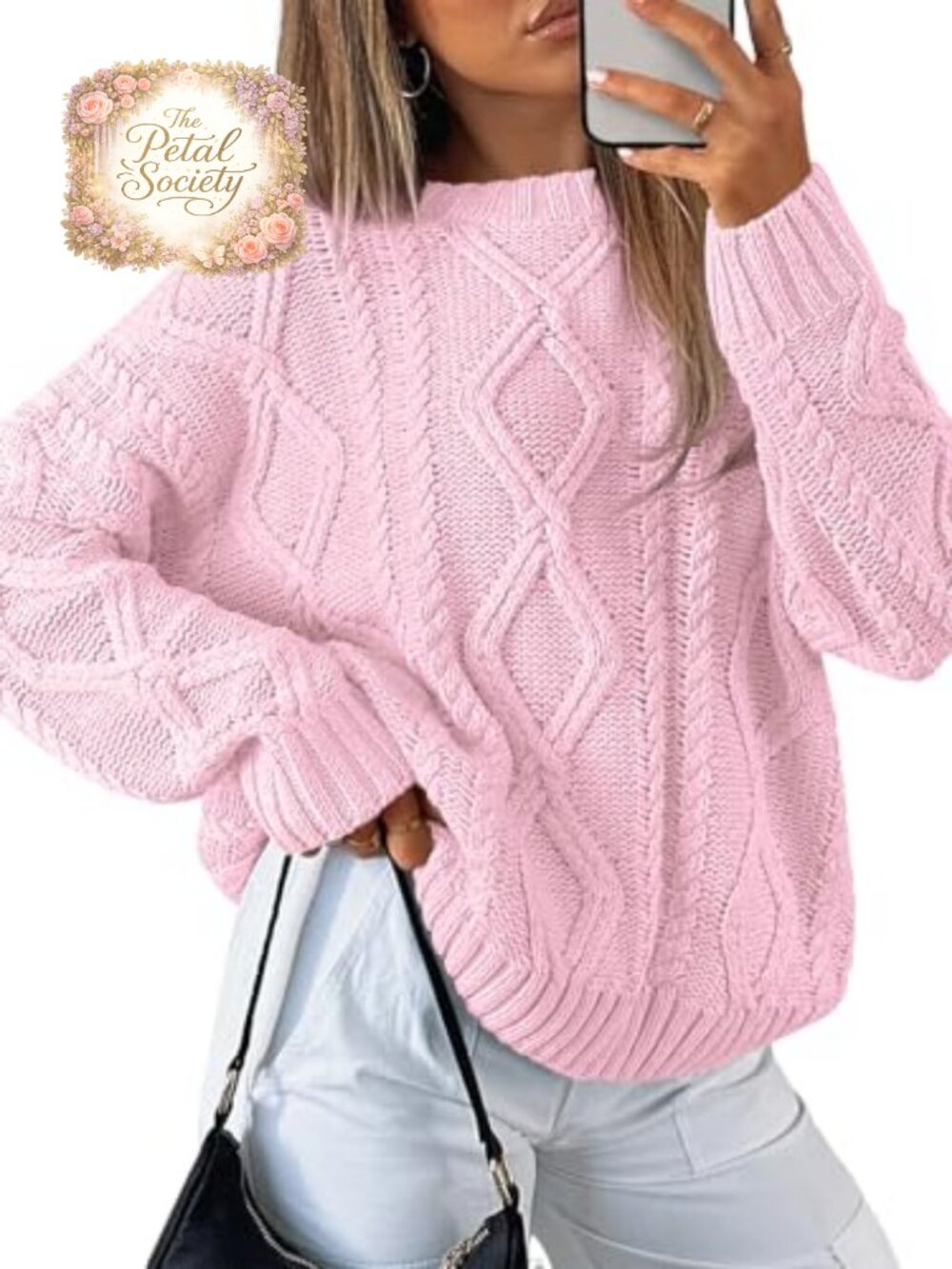 Oversized Cable Knit Sweater Pullover Long Sleeve Crew Neck Fall Winter